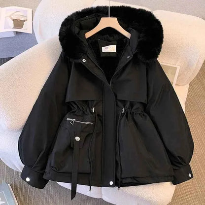 Women Winter Big Fur Hooded Collar Long Parka