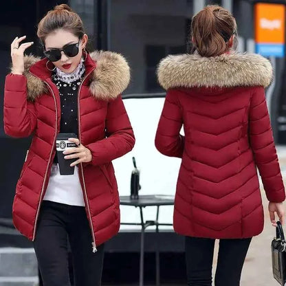 Winter Warm Fur Collar Hooded Women&