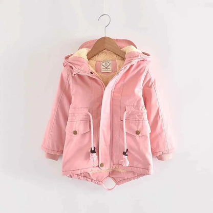 Winter Kids Clothes Plus Velvet Thicken Warm Jacket for Girls Casual Zipper Boys Outerwear Solid Versatile Children&