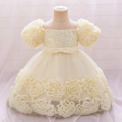 Girls 3D Flower Party Princess Dress for Baby Christmas Gown 1-10 Yrs Birthday Bow Tulle Bridemaid Dresses Wedding Kids Clothing
