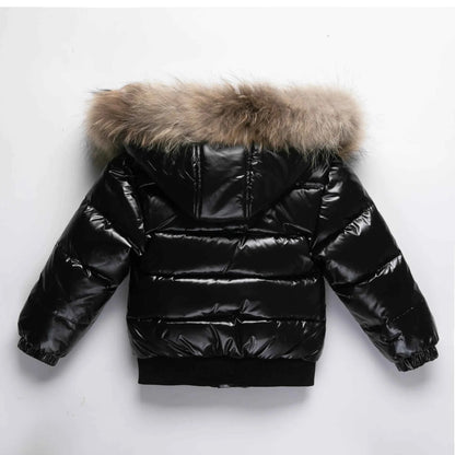 Kids Winter Down Jacket For Real Fur Waterproof Shiny Thick Warm Jackets