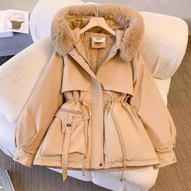 Women Winter Big Fur Hooded Collar Long Parka