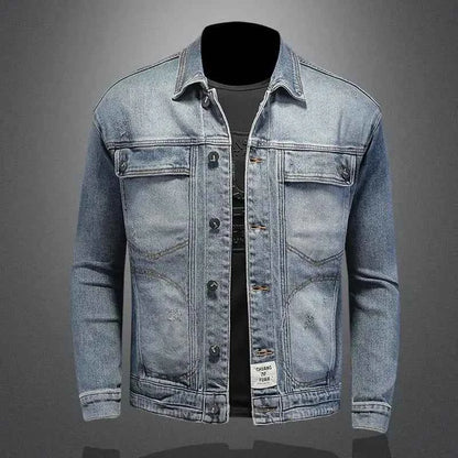 Men’s Classic Denim Jacket – Retro Casual Streetwear Outerwear with Turn-Down Collar and Button Closure, All-Season Fashion Coat