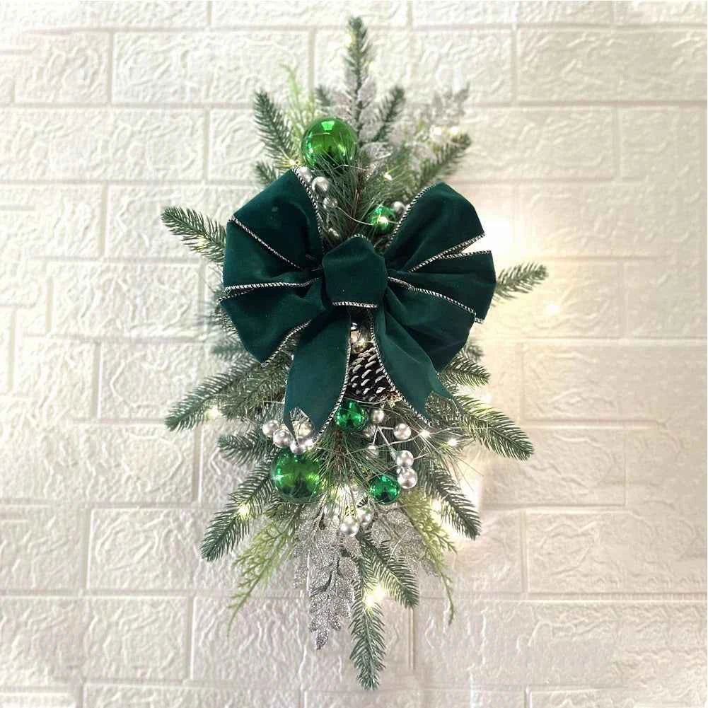 Without/with Light Christmas Wreath Centerpiece Decoration Round Holiday Wall Door Hanging Ornament Swag Trim Garland Home Decor