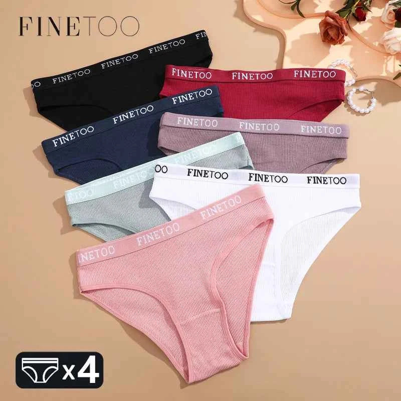 FINETOO 4Pcs Cotton Striped Underwear Women&
