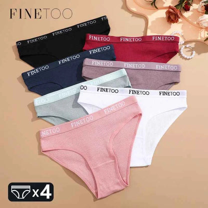 FINETOO 4Pcs Cotton Striped Underwear Women&