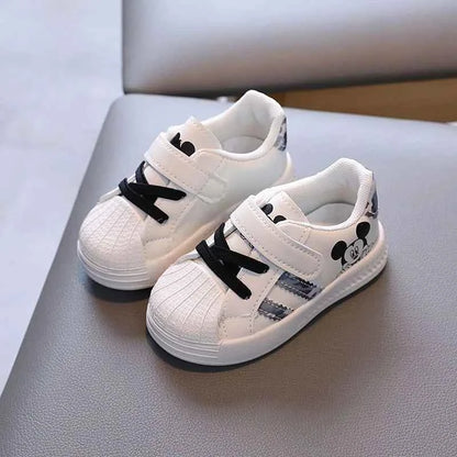 Kids White Casual Shoes For Baby Boy Girl Brand Children Sneaker Mickey Mouse Kids Shoes Toddler Walking Shoes Size 15-25
