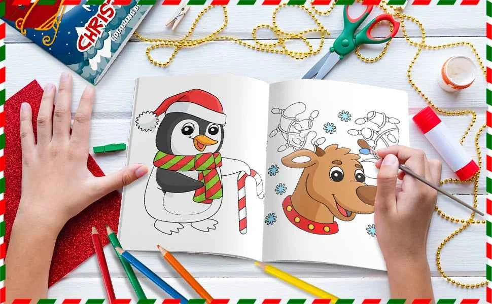 Christmas Coloring Book,24pcs Christmas Coloring Books Bulk/Xmas Activity Books Bulk &amp; 12 Christmas Party Color Pencils for Kids