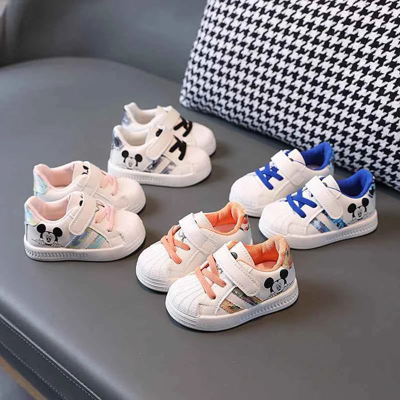 Kids White Casual Shoes For Baby Boy Girl Brand Children Sneaker Mickey Mouse Kids Shoes Toddler Walking Shoes Size 15-25