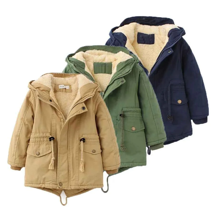 Winter Kids Clothes Plus Velvet Thicken Warm Jacket for Girls Casual Zipper Boys Outerwear Solid Versatile Children&