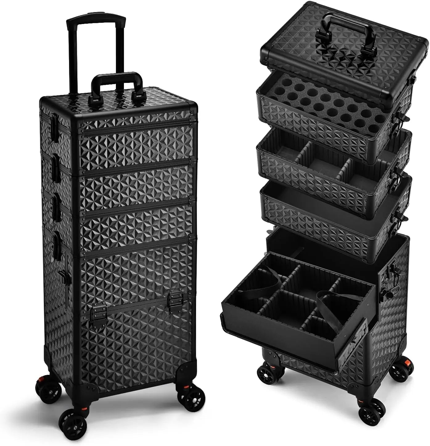 Professional Makeup Train Case on Wheels, Extra Large Cosmetic Case  Rolling Makeup Case Trolley Makeup Organizer with Wheels
