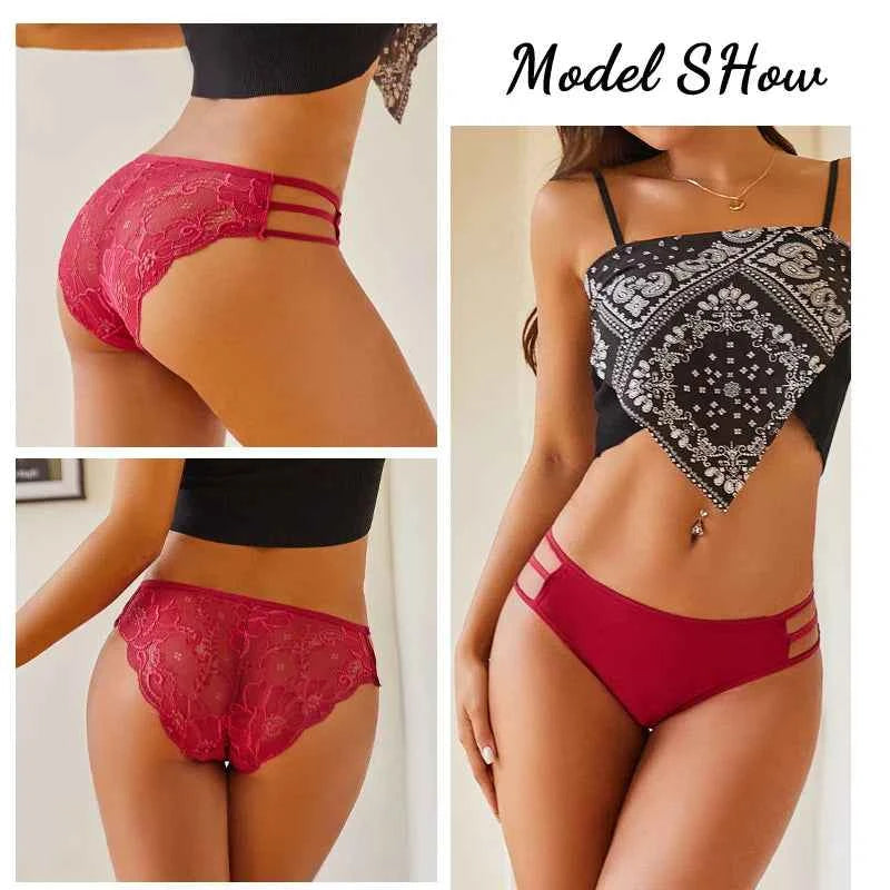 3PC/Set Women Sexy Lace Panties Low Rise Hollow Out Briefs Floral Transparent Underwear for Feamale Elastic Straps Soft Lingerie