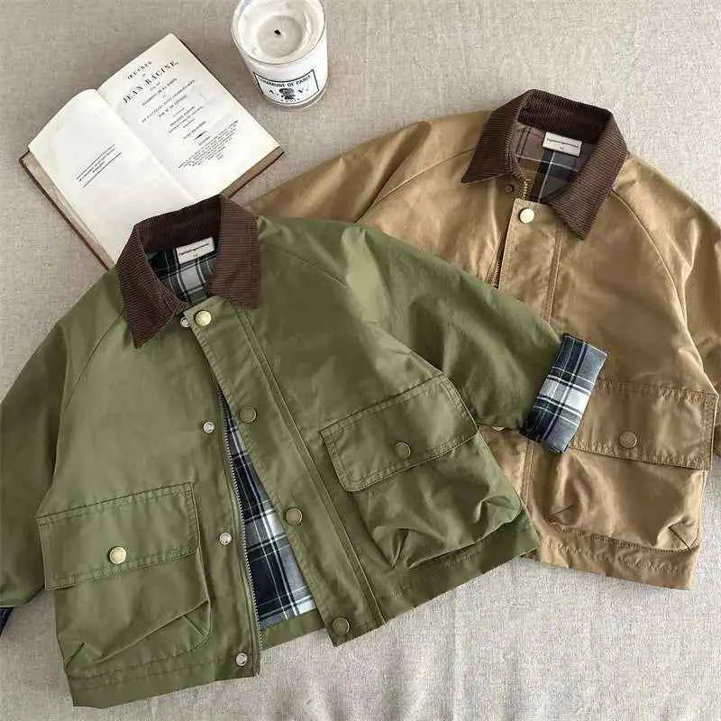 Boys Plaid Lined Jacket, Spring Autumn Cotton Coat