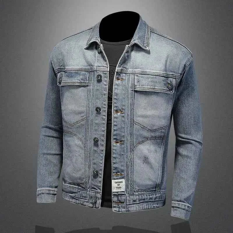 Men’s Classic Denim Jacket – Retro Casual Streetwear Outerwear with Turn-Down Collar and Button Closure, All-Season Fashion Coat