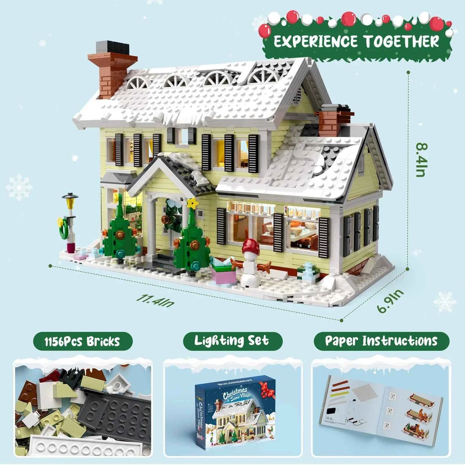 Christmas Vacation House Building Blocks Set Christmas Holiday Snow Village Toys Decor Gift for Adults and Boys Girls (1156 pcs)