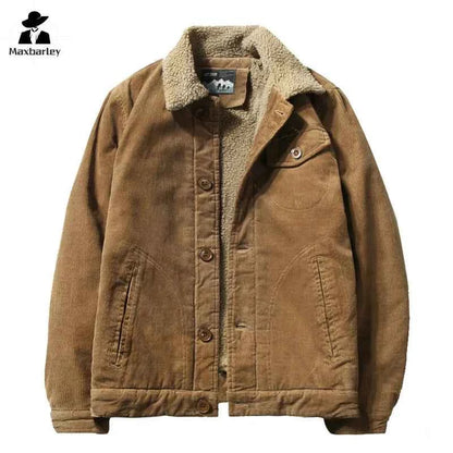 Men’s Corduroy Fleece-Lined Winter Jacket – Warm Casual Coat, Retro Korean Style in Grey, Green, Coffee &amp; Tan