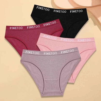 FINETOO 4Pcs Cotton Striped Underwear Women&