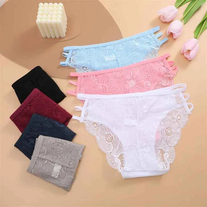 3PC/Set Women Sexy Lace Panties Low Rise Hollow Out Briefs Floral Transparent Underwear for Feamale Elastic Straps Soft Lingerie