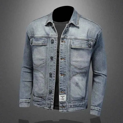 Men’s Classic Denim Jacket – Retro Casual Streetwear Outerwear with Turn-Down Collar and Button Closure, All-Season Fashion Coat