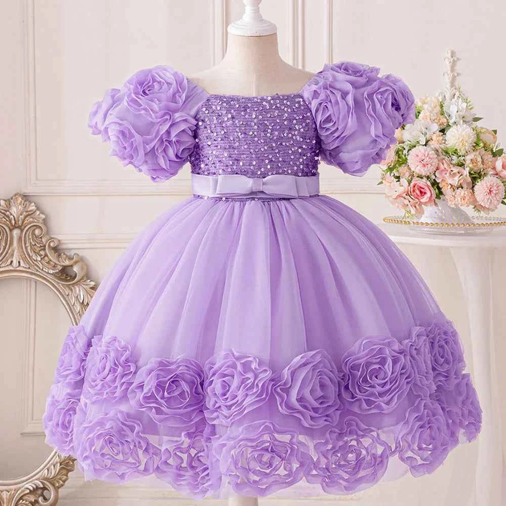 Girls 3D Flower Party Princess Dress for Baby Christmas Gown 1-10 Yrs Birthday Bow Tulle Bridemaid Dresses Wedding Kids Clothing