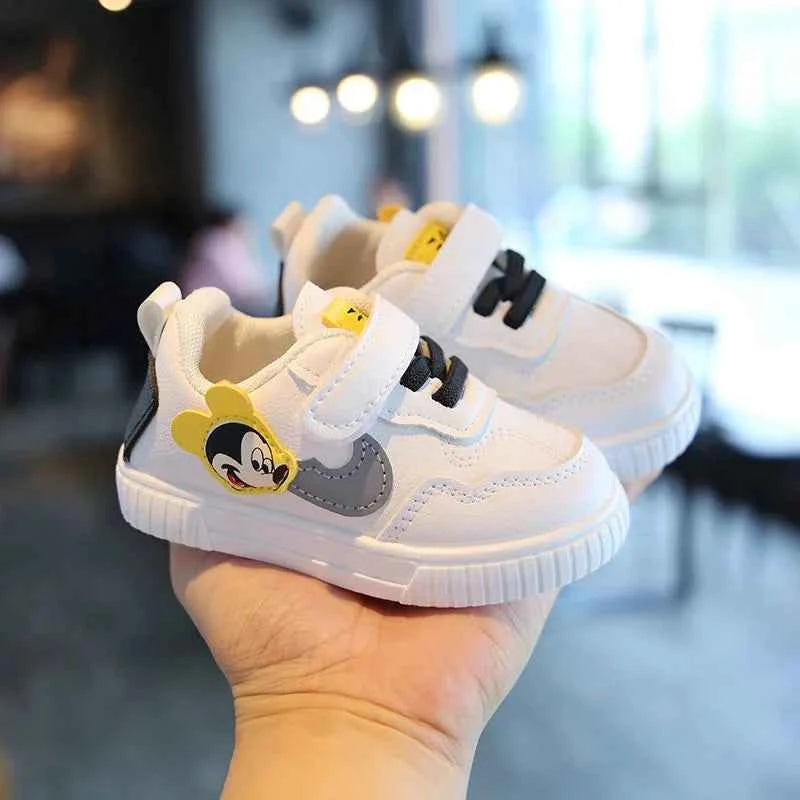 Kids White Casual Shoes For Baby Boy Girl Brand Children Sneaker Mickey Mouse Kids Shoes Toddler Walking Shoes Size 15-25