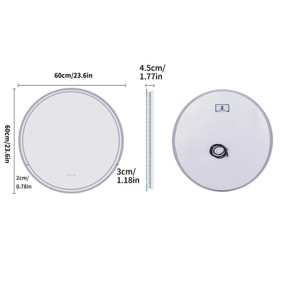 LED Bathroom Mirror Round 600/800mm Illuminated Dimmable Backlit Lighted Wall Vanity Mirror Anti-fog Smart Makeup Shaving Mirror