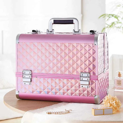 Modishion Professional Makeup Case Portable Makeup Case 2 Trays with Mirror Makeup Tool Storage Box Travel Makeup Case