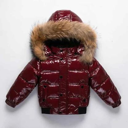 Kids Winter Down Jacket For Real Fur Waterproof Shiny Thick Warm Jackets