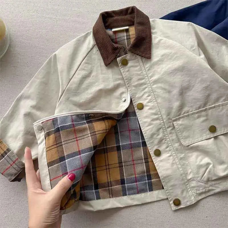 Boys Plaid Lined Jacket, Spring Autumn Cotton Coat