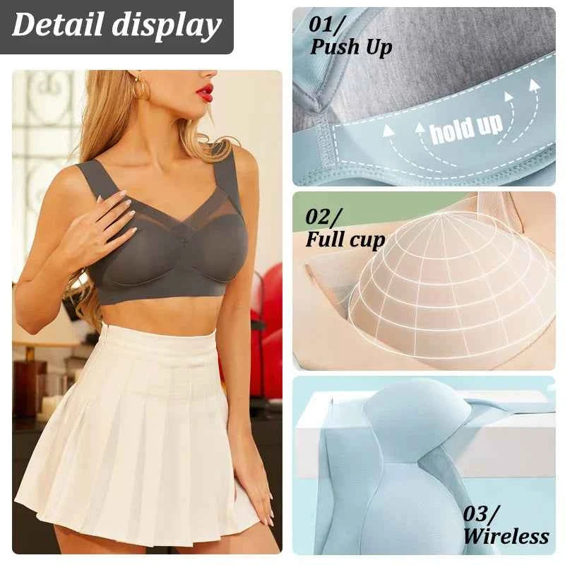 Women Sexy Bra Full Cup Brassiere Female U Back Underwear Lace Splicing Pespective Bralette V Neck Intimates Lingerie Large Size