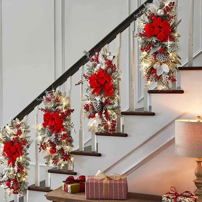 Without/with Light Christmas Wreath Centerpiece Decoration Round Holiday Wall Door Hanging Ornament Swag Trim Garland Home Decor