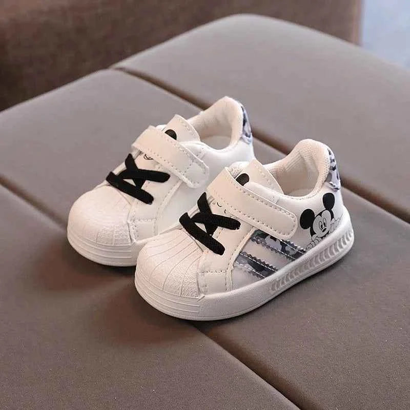 Kids White Casual Shoes For Baby Boy Girl Brand Children Sneaker Mickey Mouse Kids Shoes Toddler Walking Shoes Size 15-25