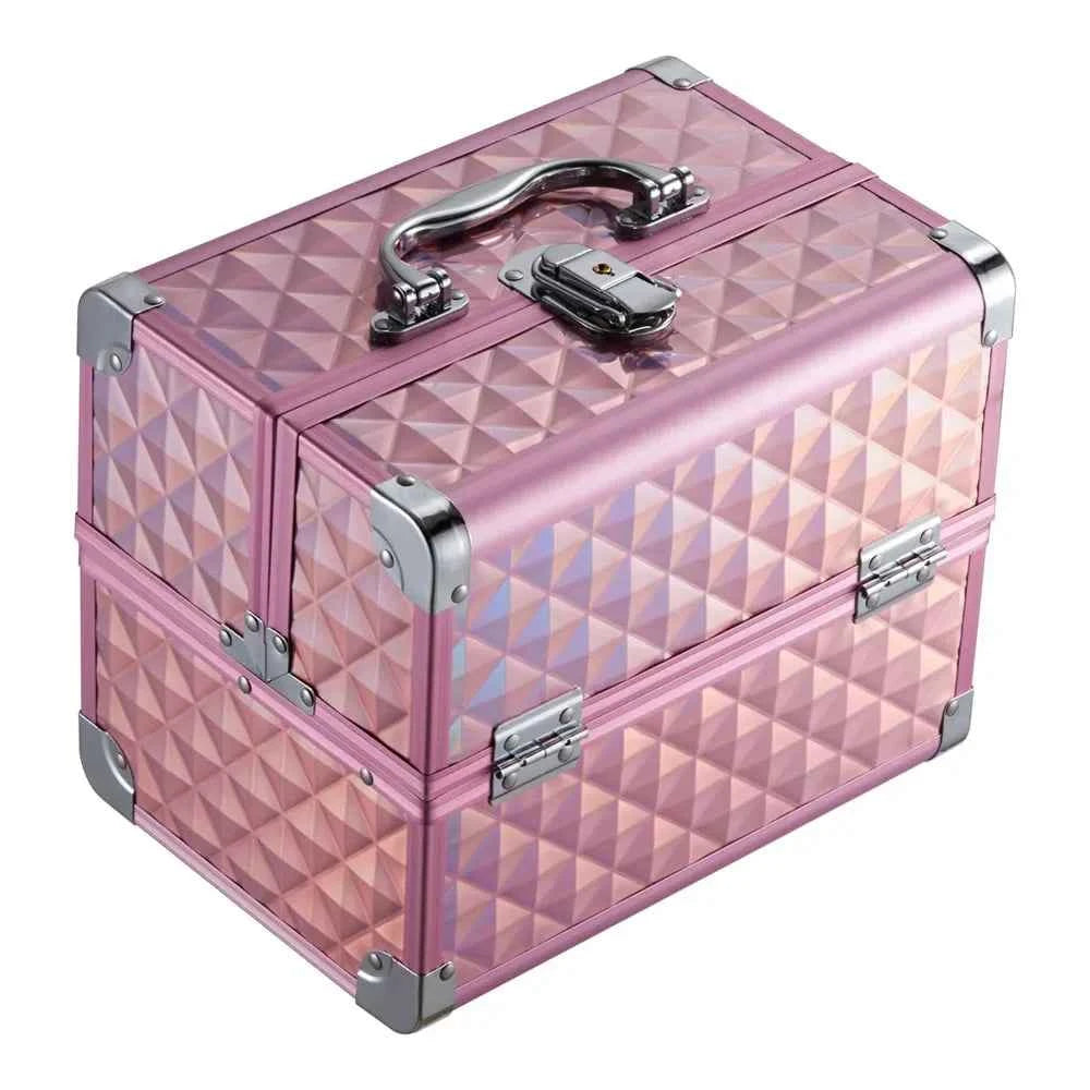 Modishion Professional Makeup Case Portable Makeup Case 2 Trays with Mirror Makeup Tool Storage Box Travel Makeup Case