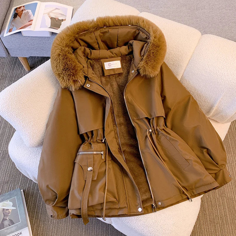 Women Winter Big Fur Hooded Collar Long Parka