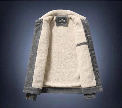 Men’s Corduroy Fleece-Lined Winter Jacket – Warm Casual Coat, Retro Korean Style in Grey, Green, Coffee &amp; Tan