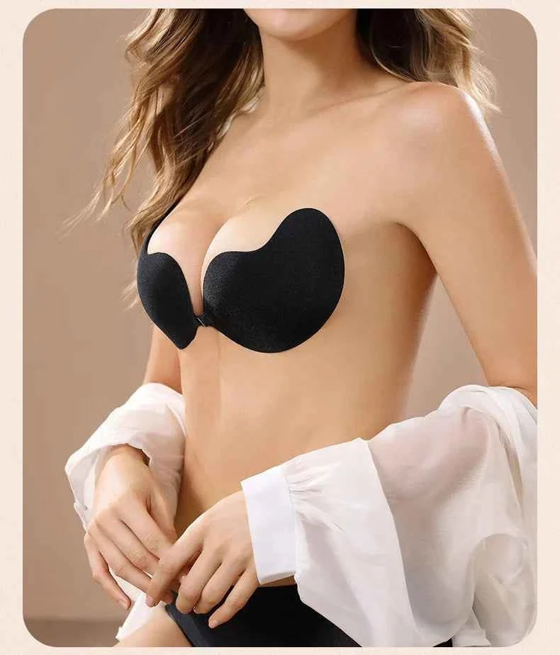 Invisible Push Up Bra for Women Backless Strapless Bra Seamless Front Closure Bralette Underwear Silicone Self-Adhesive Bra Pads