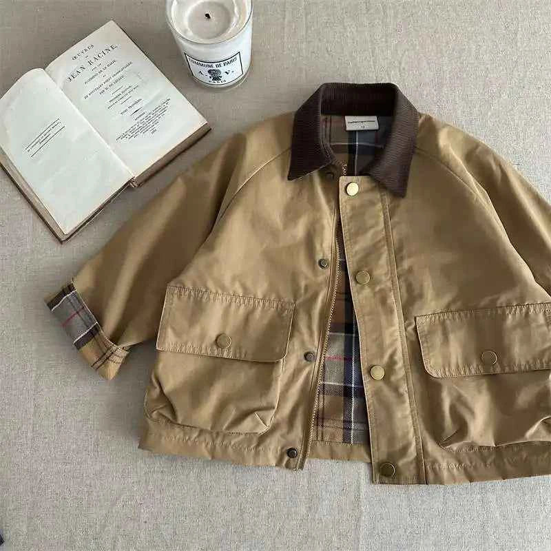Boys Plaid Lined Jacket, Spring Autumn Cotton Coat