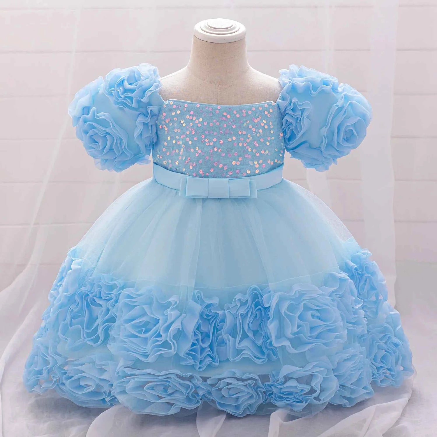 Girls 3D Flower Party Princess Dress for Baby Christmas Gown 1-10 Yrs Birthday Bow Tulle Bridemaid Dresses Wedding Kids Clothing