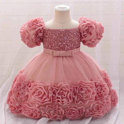 Girls 3D Flower Party Princess Dress for Baby Christmas Gown 1-10 Yrs Birthday Bow Tulle Bridemaid Dresses Wedding Kids Clothing