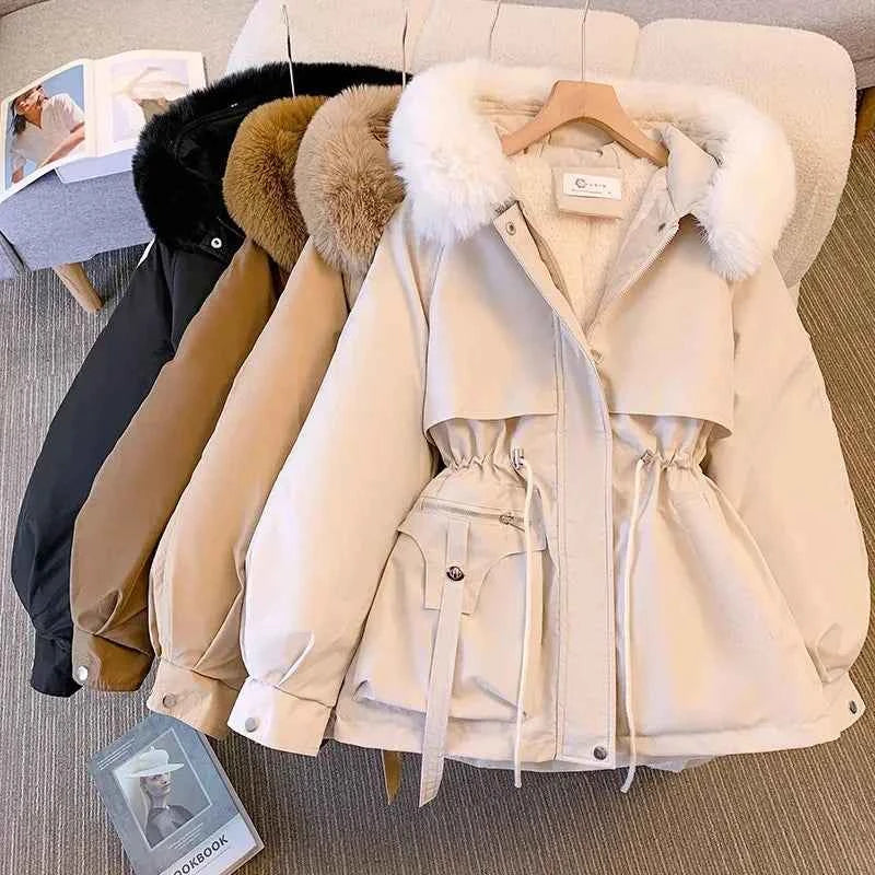 Women Winter Big Fur Hooded Collar Long Parka