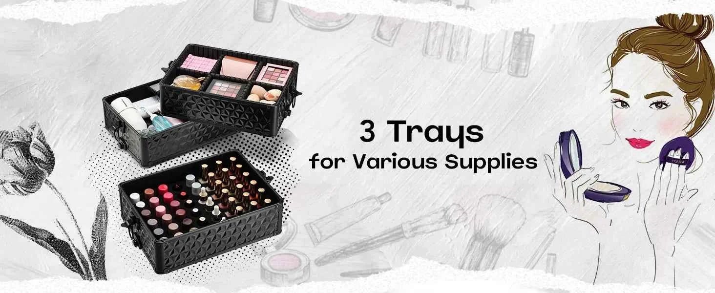 Professional Makeup Train Case on Wheels, Extra Large Cosmetic Case  Rolling Makeup Case Trolley Makeup Organizer with Wheels