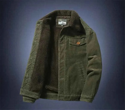 Men’s Corduroy Fleece-Lined Winter Jacket – Warm Casual Coat, Retro Korean Style in Grey, Green, Coffee &amp; Tan