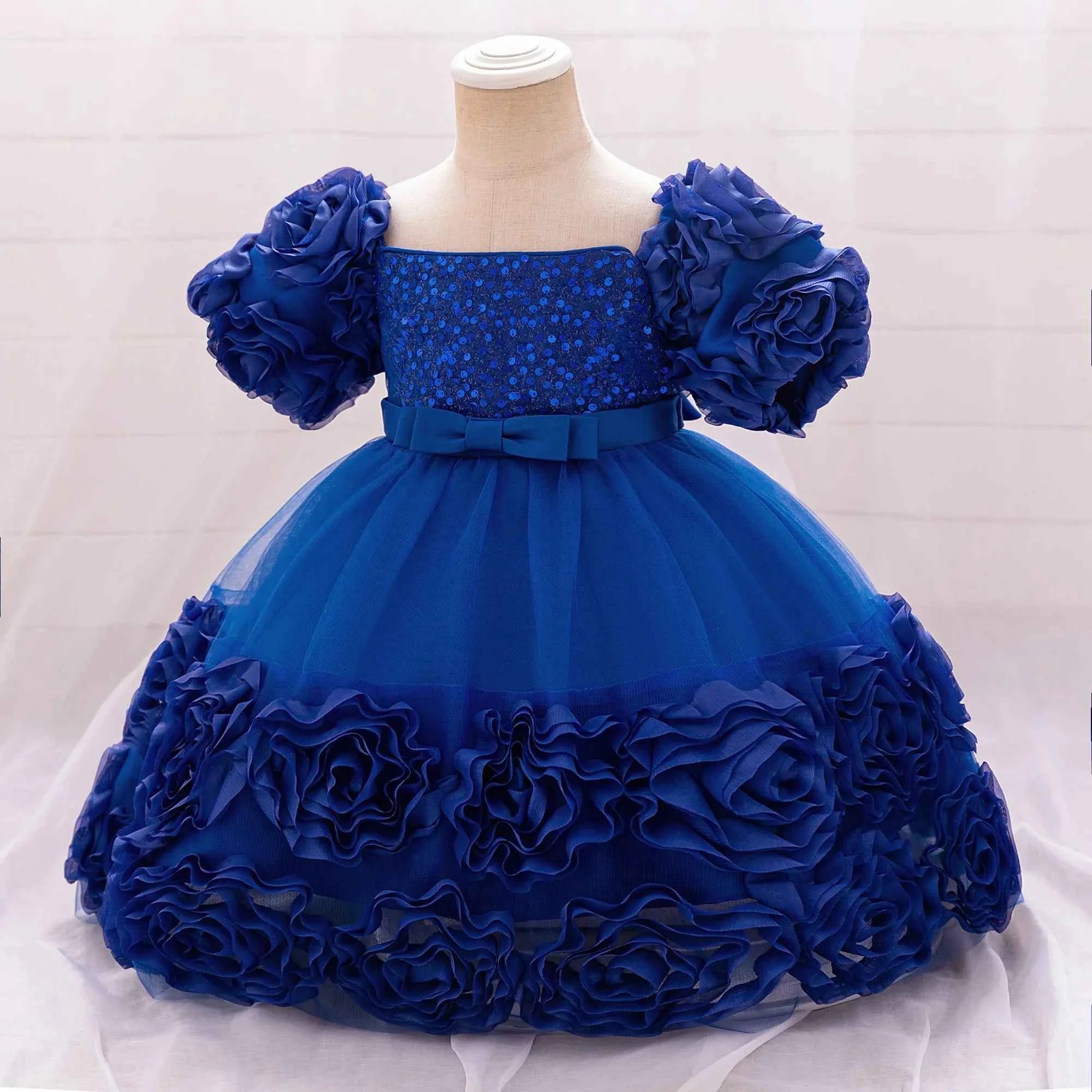 Girls 3D Flower Party Princess Dress for Baby Christmas Gown 1-10 Yrs Birthday Bow Tulle Bridemaid Dresses Wedding Kids Clothing