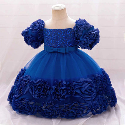 Girls 3D Flower Party Princess Dress for Baby Christmas Gown 1-10 Yrs Birthday Bow Tulle Bridemaid Dresses Wedding Kids Clothing