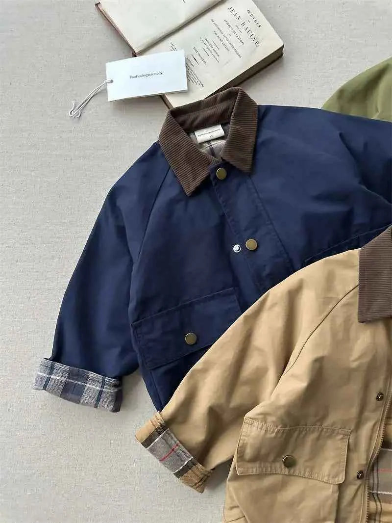 Boys Plaid Lined Jacket, Spring Autumn Cotton Coat