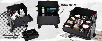 Professional Makeup Train Case on Wheels, Extra Large Cosmetic Case  Rolling Makeup Case Trolley Makeup Organizer with Wheels