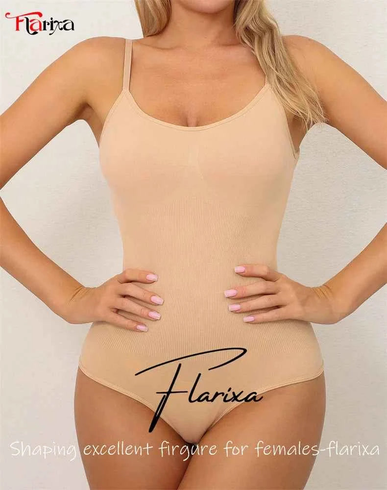 Flarixa Seamless Shapewear Bodysuit for Women Faja Full Body Shaper Thong Soft Body Shaping Sculpting Breast Slimming Underwear