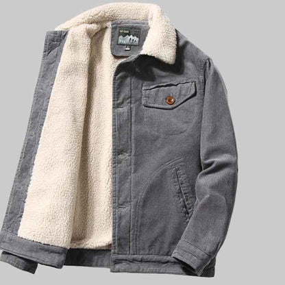 Men’s Corduroy Fleece-Lined Winter Jacket – Warm Casual Coat, Retro Korean Style in Grey, Green, Coffee &amp; Tan
