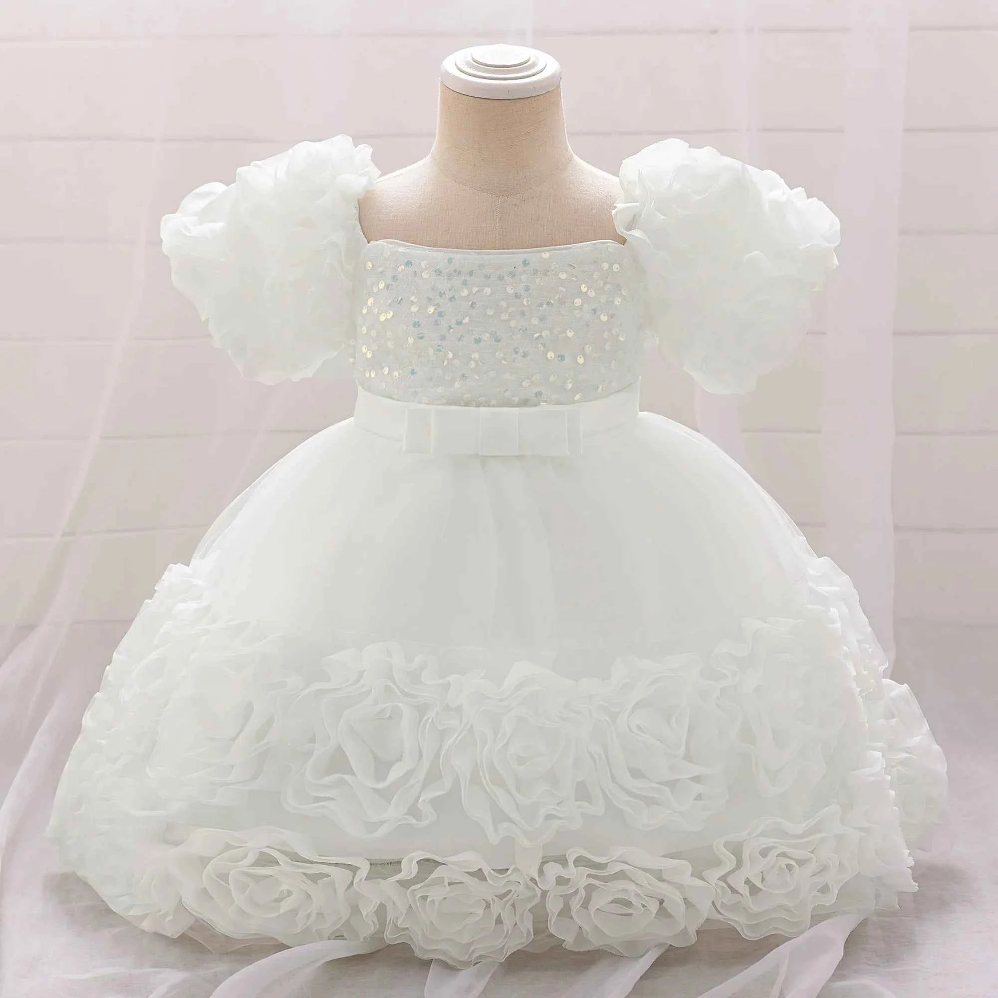 Girls 3D Flower Party Princess Dress for Baby Christmas Gown 1-10 Yrs Birthday Bow Tulle Bridemaid Dresses Wedding Kids Clothing