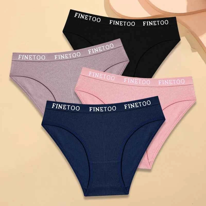 FINETOO 4Pcs Cotton Striped Underwear Women&